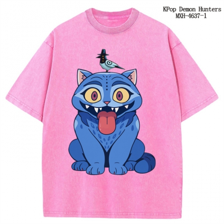 K-Pop Demon Hunters Anime peripheral pure cotton washed and worn T-shirt from S to 4XL