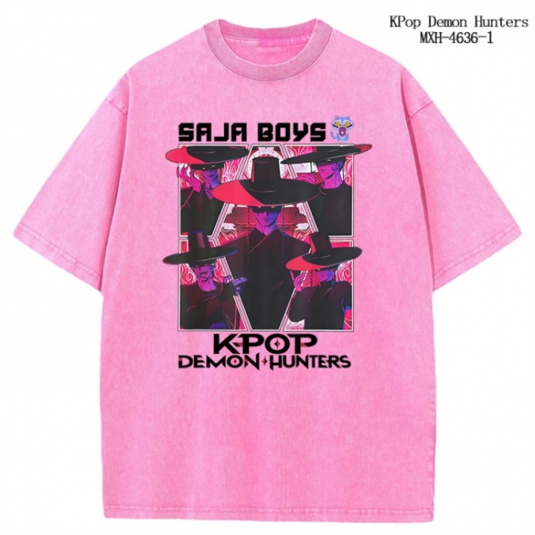 K-Pop Demon Hunters Anime peripheral pure cotton washed and worn T-shirt from S to 4XL