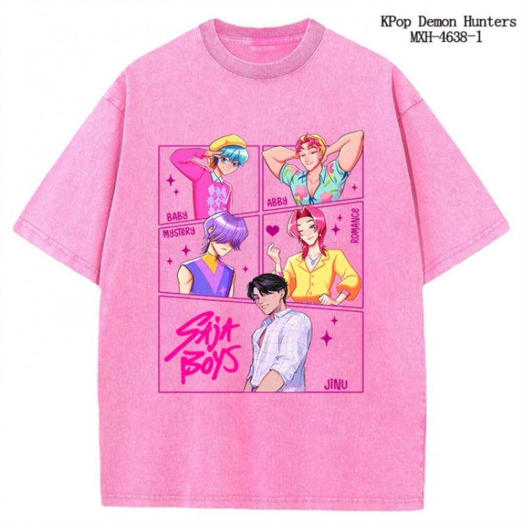 K-Pop Demon Hunters Anime peripheral pure cotton washed and worn T-shirt from S to 4XL