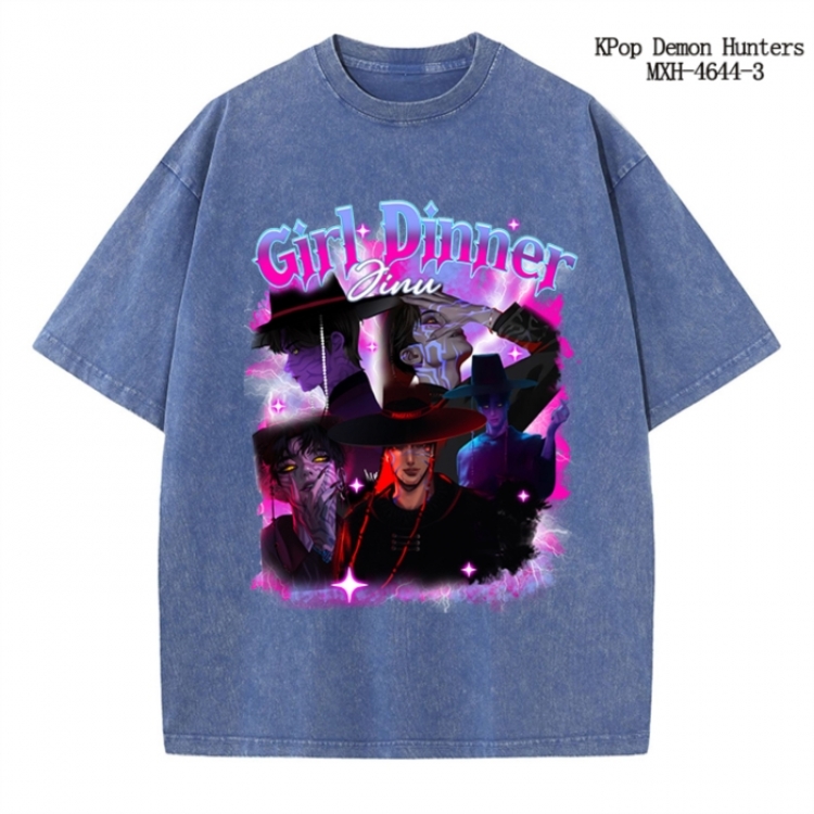 K-Pop Demon Hunters Anime peripheral pure cotton washed and worn T-shirt from S to 4XL