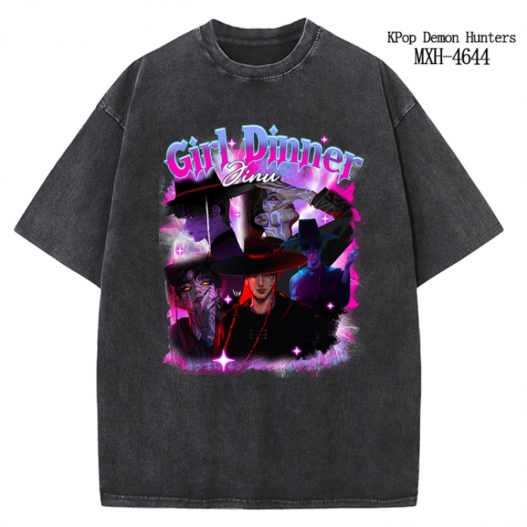 K-Pop Demon Hunters Anime peripheral pure cotton washed and worn T-shirt from S to 4XL