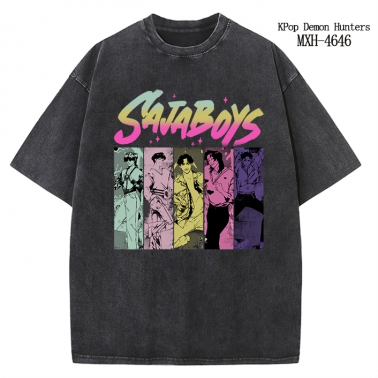 K-Pop Demon Hunters Anime peripheral pure cotton washed and worn T-shirt from S to 4XL