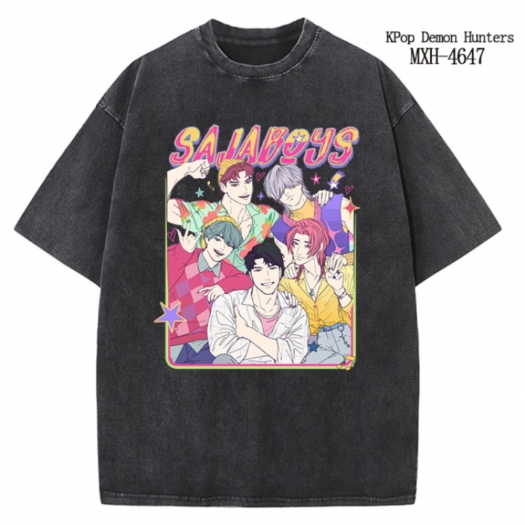 K-Pop Demon Hunters Anime peripheral pure cotton washed and worn T-shirt from S to 4XL