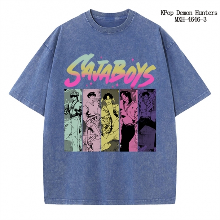 K-Pop Demon Hunters Anime peripheral pure cotton washed and worn T-shirt from S to 4XL