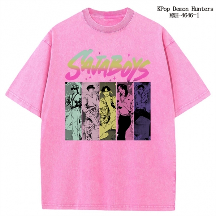 K-Pop Demon Hunters Anime peripheral pure cotton washed and worn T-shirt from S to 4XL
