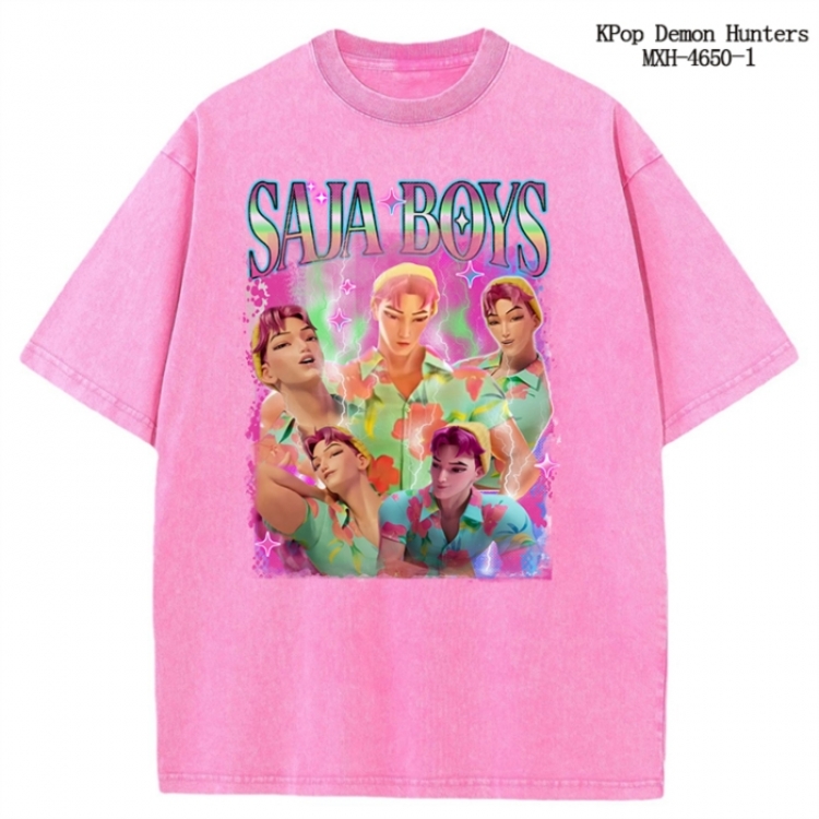 K-Pop Demon Hunters Anime peripheral pure cotton washed and worn T-shirt from S to 4XL