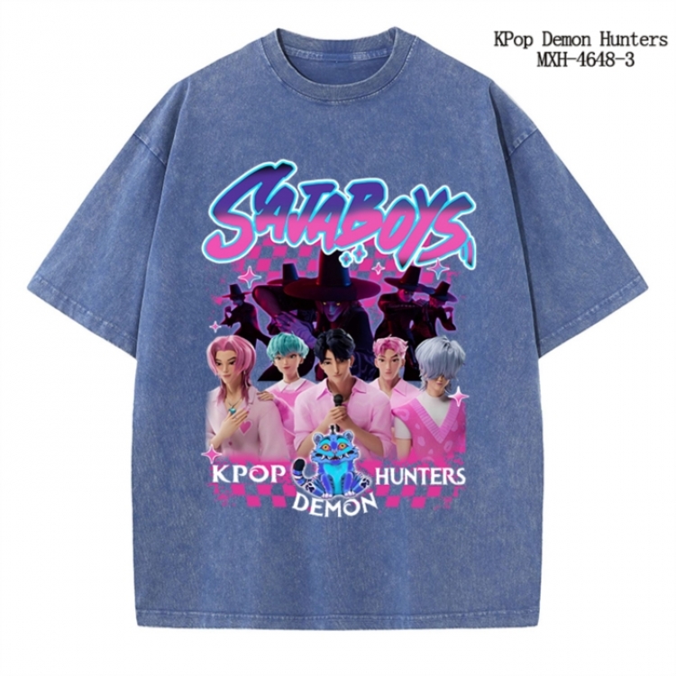 K-Pop Demon Hunters Anime peripheral pure cotton washed and worn T-shirt from S to 4XL