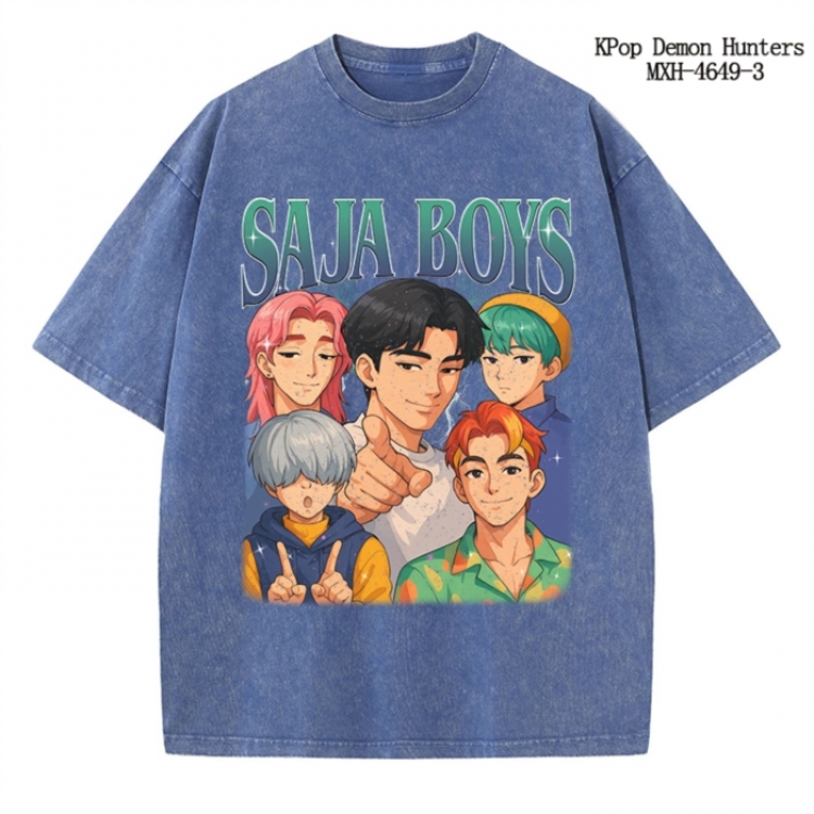 K-Pop Demon Hunters Anime peripheral pure cotton washed and worn T-shirt from S to 4XL