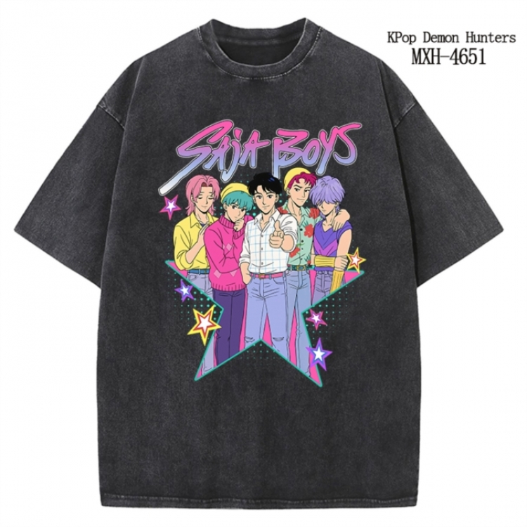 K-Pop Demon Hunters Anime peripheral pure cotton washed and worn T-shirt from S to 4XL