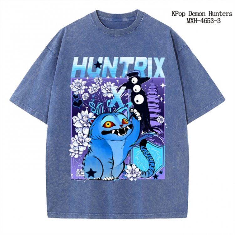 K-Pop Demon Hunters Anime peripheral pure cotton washed and worn T-shirt from S to 4XL