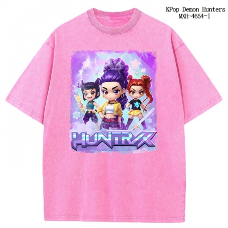 K-Pop Demon Hunters Anime peripheral pure cotton washed and worn T-shirt from S to 4XL