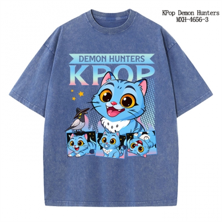 K-Pop Demon Hunters Anime peripheral pure cotton washed and worn T-shirt from S to 4XL
