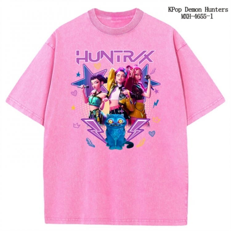 K-Pop Demon Hunters Anime peripheral pure cotton washed and worn T-shirt from S to 4XL