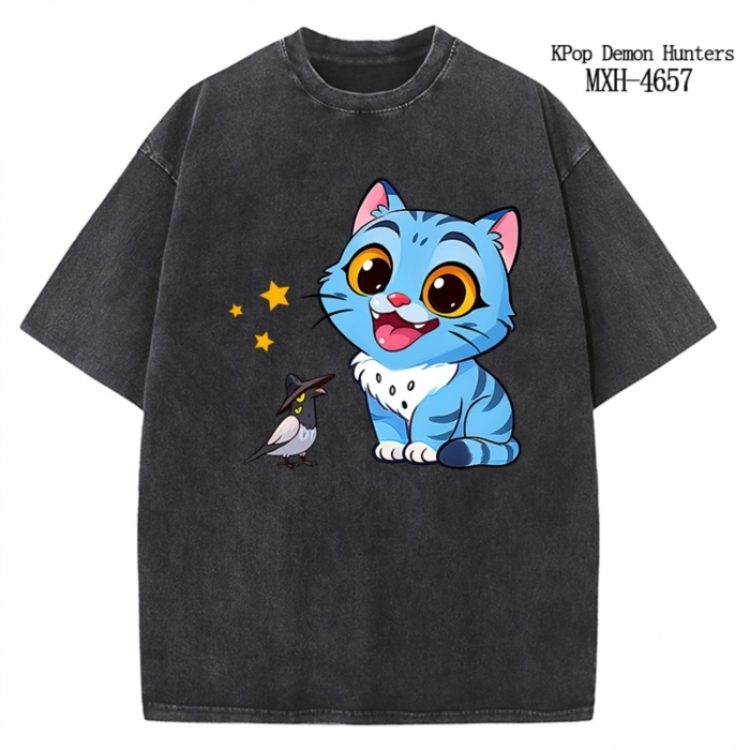 K-Pop Demon Hunters Anime peripheral pure cotton washed and worn T-shirt from S to 4XL