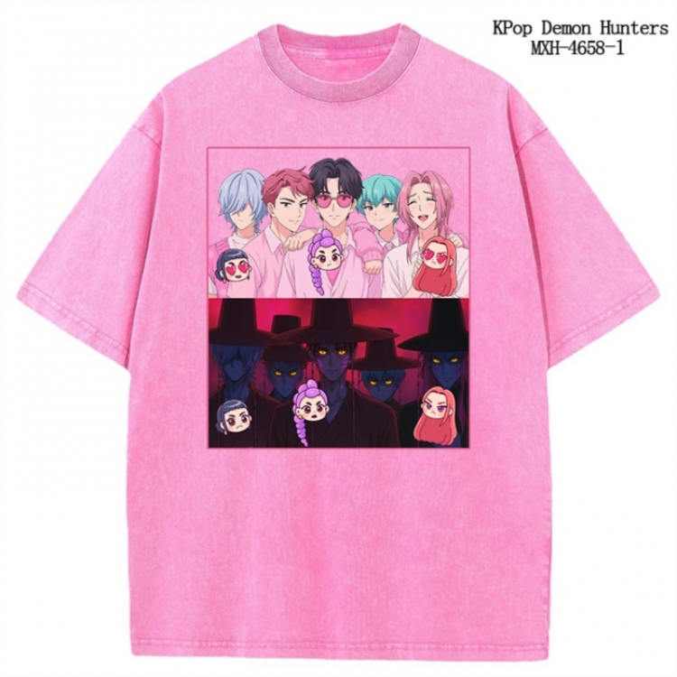 K-Pop Demon Hunters Anime peripheral pure cotton washed and worn T-shirt from S to 4XL