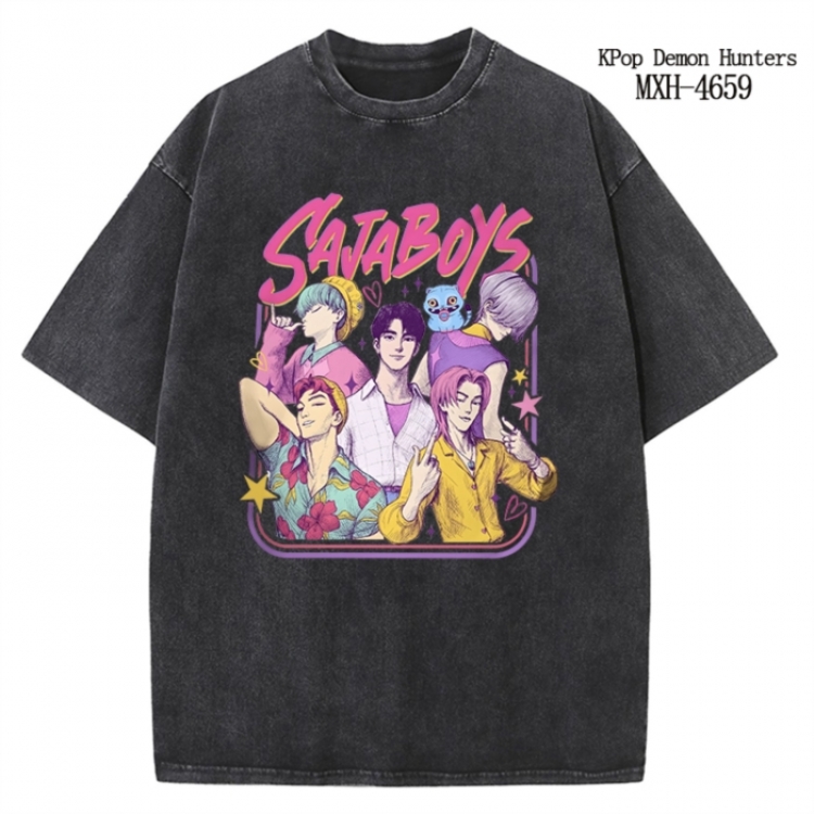 K-Pop Demon Hunters Anime peripheral pure cotton washed and worn T-shirt from S to 4XL