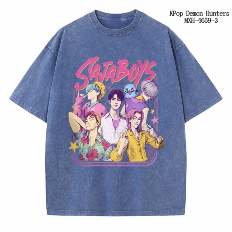 K-Pop Demon Hunters Anime peripheral pure cotton washed and worn T-shirt from S to 4XL