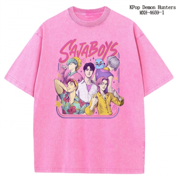 K-Pop Demon Hunters Anime peripheral pure cotton washed and worn T-shirt from S to 4XL