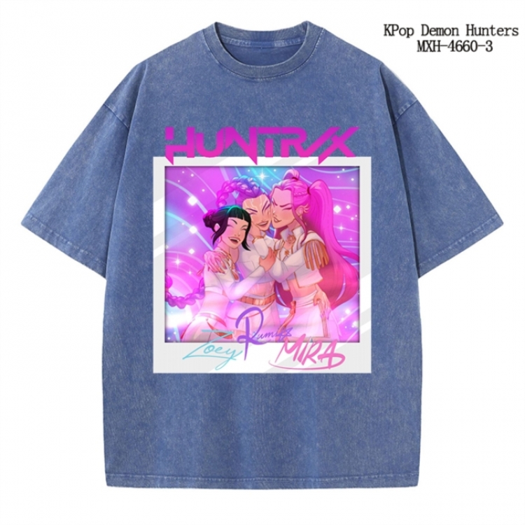 K-Pop Demon Hunters Anime peripheral pure cotton washed and worn T-shirt from S to 4XL
