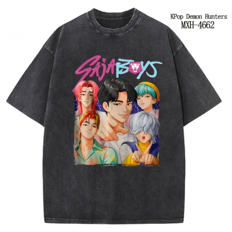 K-Pop Demon Hunters Anime peripheral pure cotton washed and worn T-shirt from S to 4XL
