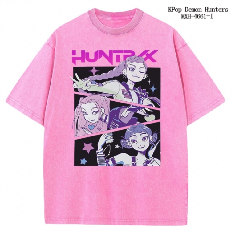 K-Pop Demon Hunters Anime peripheral pure cotton washed and worn T-shirt from S to 4XL