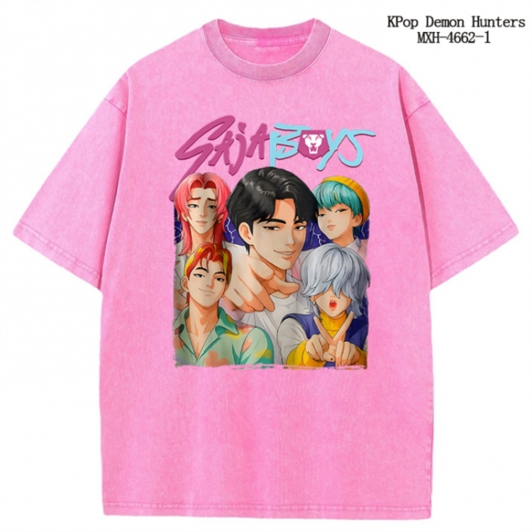 K-Pop Demon Hunters Anime peripheral pure cotton washed and worn T-shirt from S to 4XL