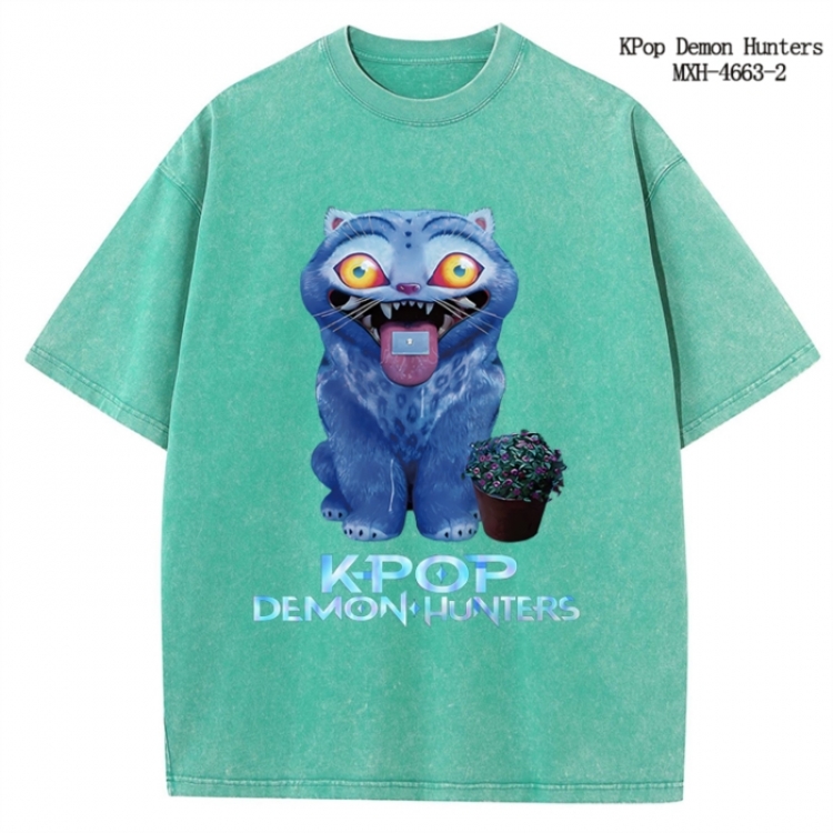 K-Pop Demon Hunters Anime peripheral pure cotton washed and worn T-shirt from S to 4XL