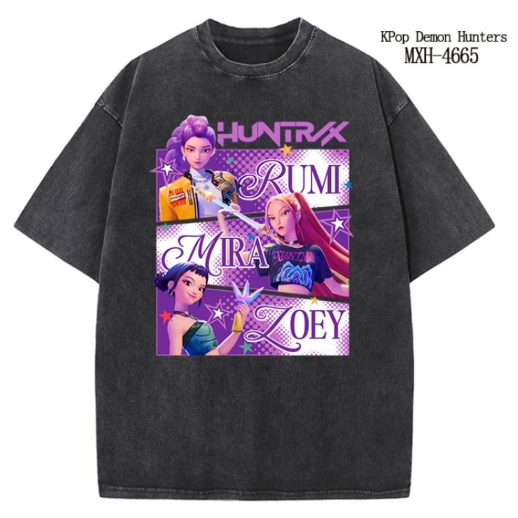 K-Pop Demon Hunters Anime peripheral pure cotton washed and worn T-shirt from S to 4XL