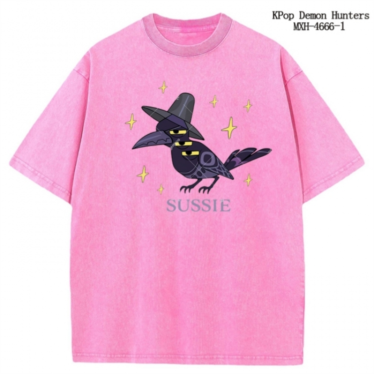 K-Pop Demon Hunters Anime peripheral pure cotton washed and worn T-shirt from S to 4XL