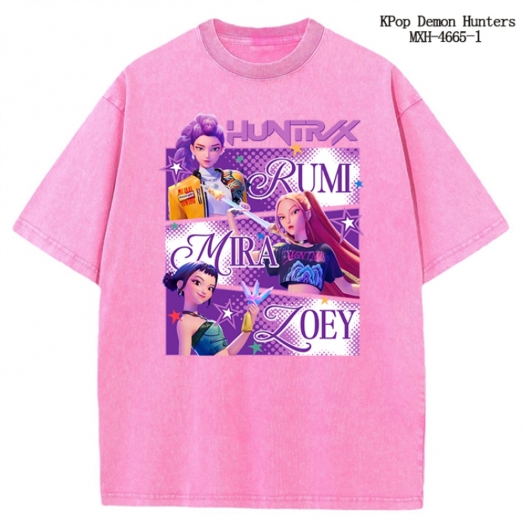 K-Pop Demon Hunters Anime peripheral pure cotton washed and worn T-shirt from S to 4XL