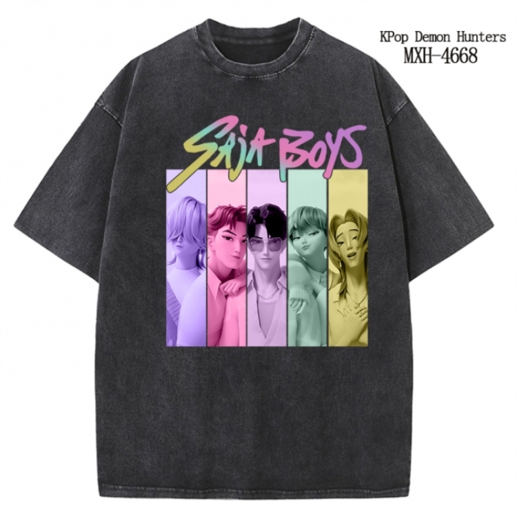 K-Pop Demon Hunters Anime peripheral pure cotton washed and worn T-shirt from S to 4XL