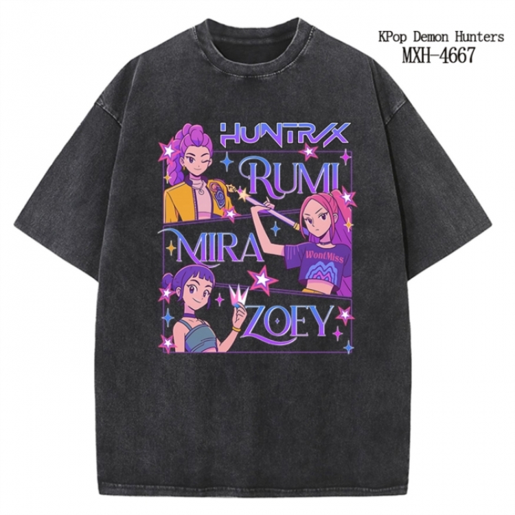 K-Pop Demon Hunters Anime peripheral pure cotton washed and worn T-shirt from S to 4XL