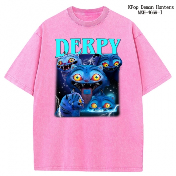 K-Pop Demon Hunters Anime peripheral pure cotton washed and worn T-shirt from S to 4XL