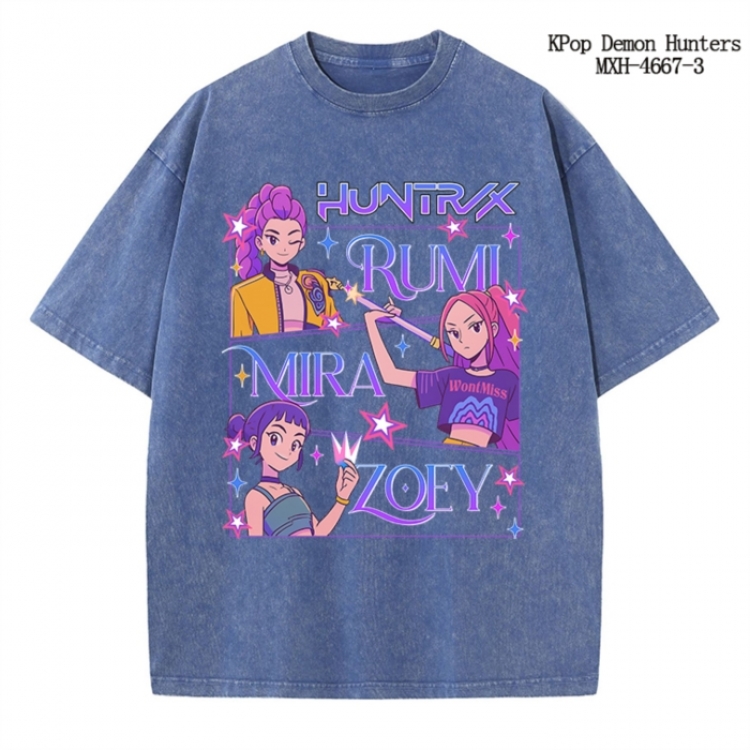 K-Pop Demon Hunters Anime peripheral pure cotton washed and worn T-shirt from S to 4XL