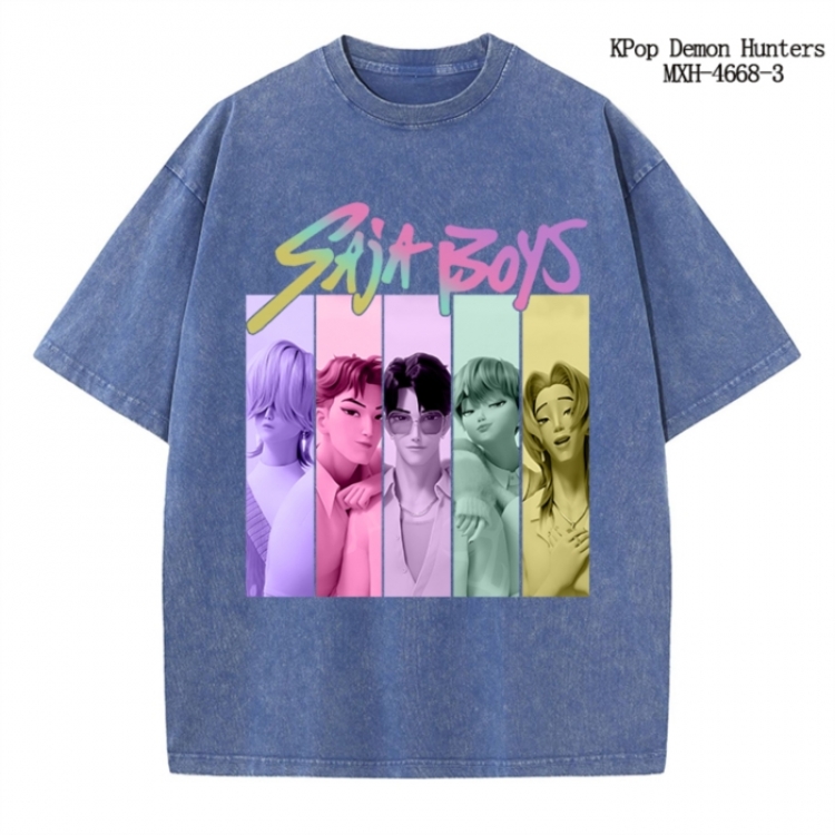 K-Pop Demon Hunters Anime peripheral pure cotton washed and worn T-shirt from S to 4XL