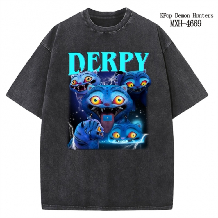K-Pop Demon Hunters Anime peripheral pure cotton washed and worn T-shirt from S to 4XL