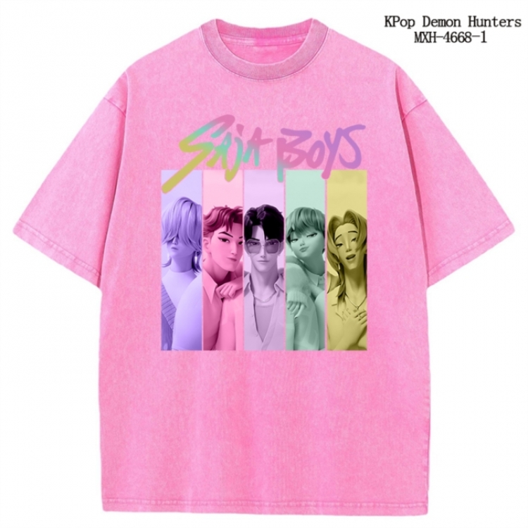 K-Pop Demon Hunters Anime peripheral pure cotton washed and worn T-shirt from S to 4XL