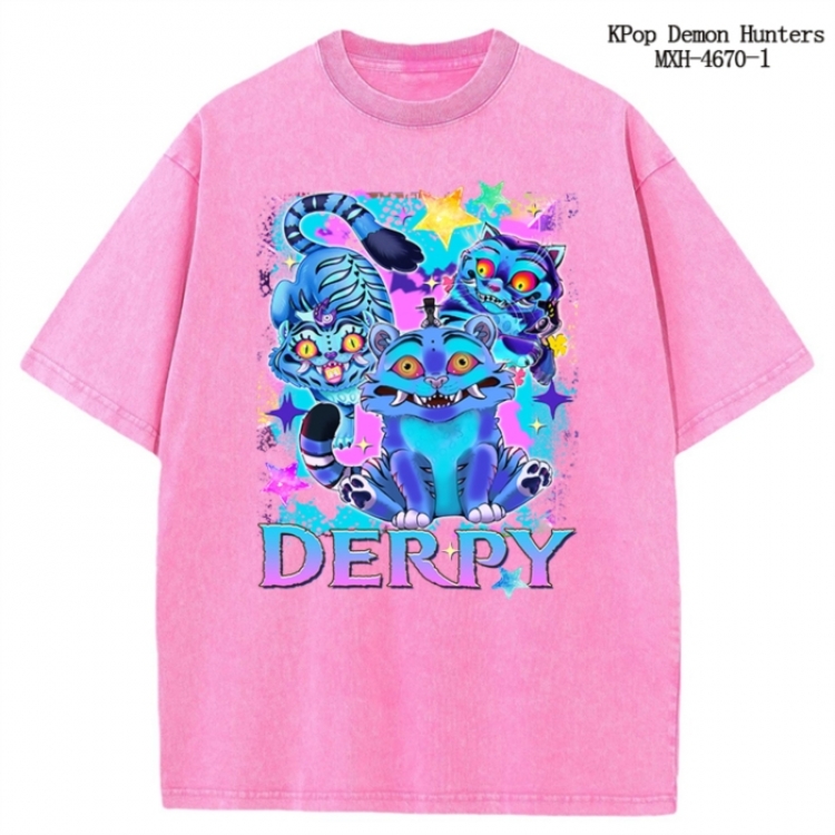 K-Pop Demon Hunters Anime peripheral pure cotton washed and worn T-shirt from S to 4XL