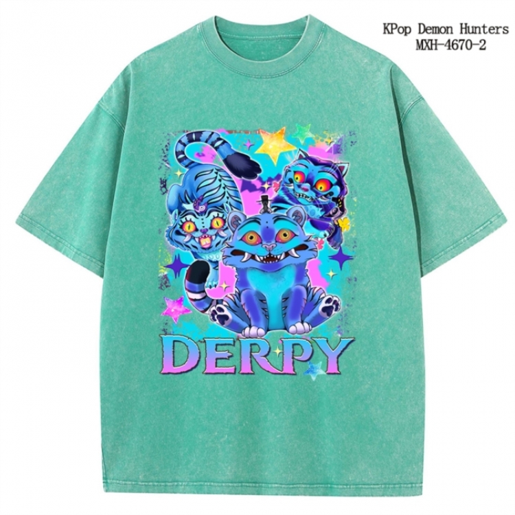 K-Pop Demon Hunters Anime peripheral pure cotton washed and worn T-shirt from S to 4XL