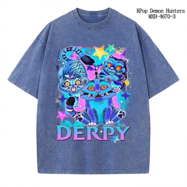 K-Pop Demon Hunters Anime peripheral pure cotton washed and worn T-shirt from S to 4XL
