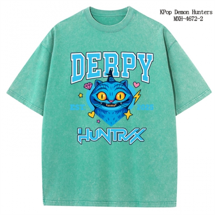 K-Pop Demon Hunters Anime peripheral pure cotton washed and worn T-shirt from S to 4XL