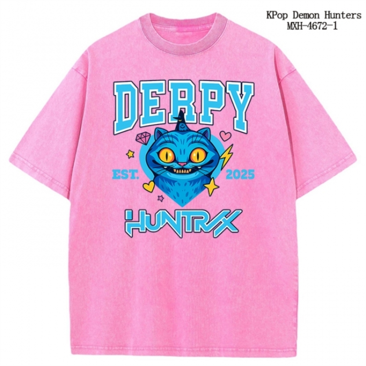 K-Pop Demon Hunters Anime peripheral pure cotton washed and worn T-shirt from S to 4XL