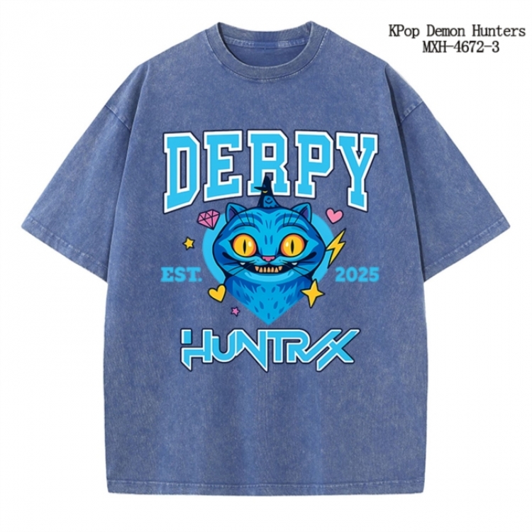 K-Pop Demon Hunters Anime peripheral pure cotton washed and worn T-shirt from S to 4XL