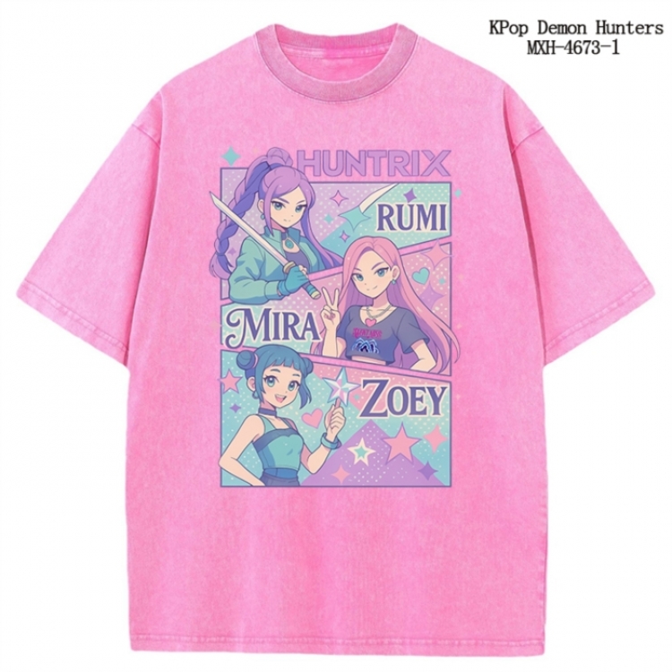 K-Pop Demon Hunters Anime peripheral pure cotton washed and worn T-shirt from S to 4XL