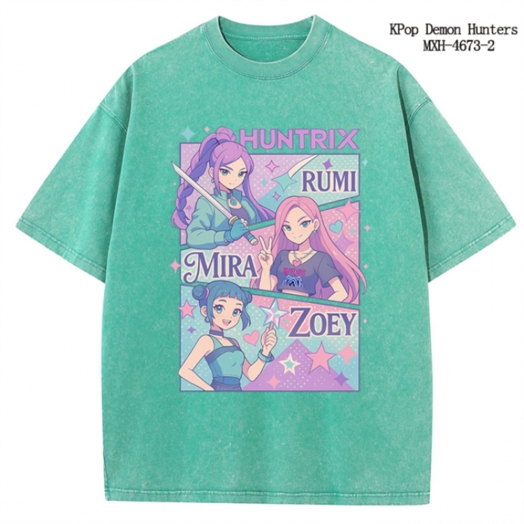 K-Pop Demon Hunters Anime peripheral pure cotton washed and worn T-shirt from S to 4XL