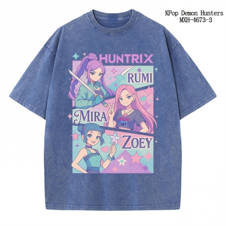 K-Pop Demon Hunters Anime peripheral pure cotton washed and worn T-shirt from S to 4XL