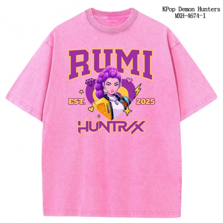 K-Pop Demon Hunters Anime peripheral pure cotton washed and worn T-shirt from S to 4XL