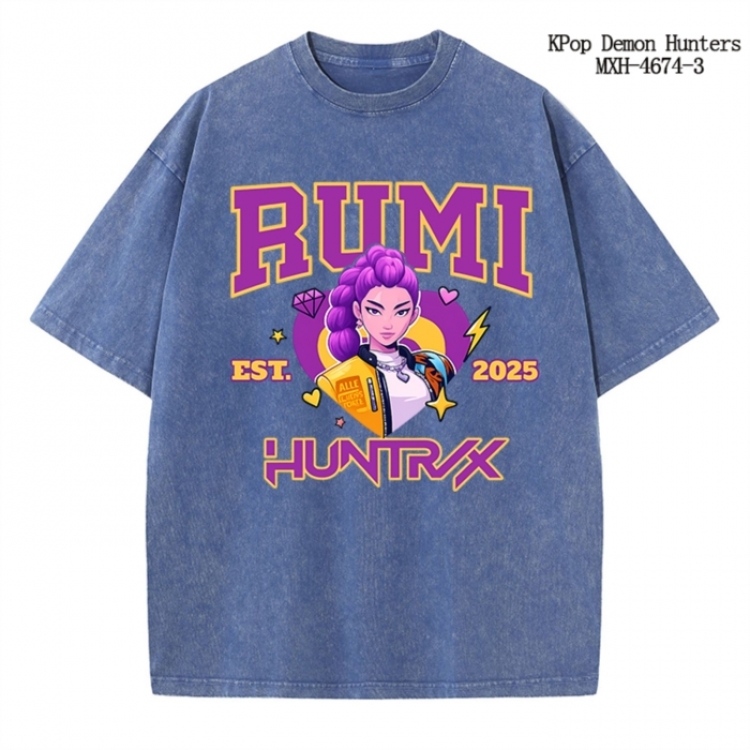 K-Pop Demon Hunters Anime peripheral pure cotton washed and worn T-shirt from S to 4XL