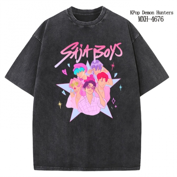 K-Pop Demon Hunters Anime peripheral pure cotton washed and worn T-shirt from S to 4XL