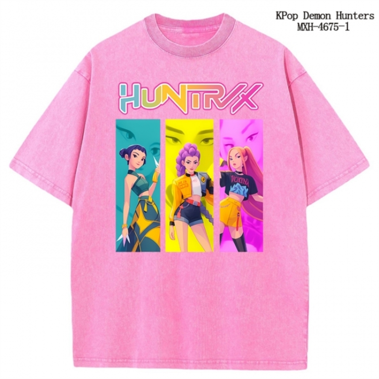 K-Pop Demon Hunters Anime peripheral pure cotton washed and worn T-shirt from S to 4XL